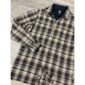 Kuhl Shirt Men Large Brown White Plaid Long Sleeve Button Up Hiking